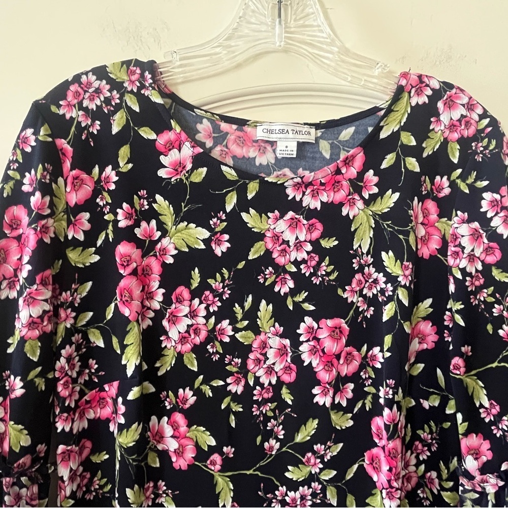 Chelsea Taylor Floral Bell Sleeve Mid Length Dress Women’s Size 8 - Picture 12 of 16